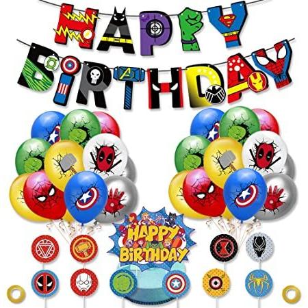 マート バルーン 誕生日 飾り付け スパイダーマン アベンジャーズ パーティー かっこいい 男の子 大人 ガーランド 風船 ケーキトッパー 38枚セット Sarozambia Com