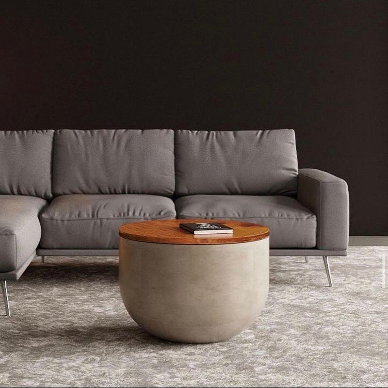 コンクリート製 デザイナーズテーブル オーク材 木目調 円形型 サイドテーブル 丸 センターテーブル おしゃれ コーヒーテーブル 輸入家具 コンクリート家具 Baobap ベトナム市場 通販 Yahoo ショッピング