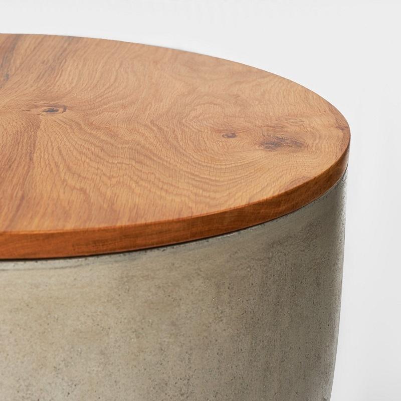 コンクリート製 デザイナーズテーブル オーク材 木目調 円形型 サイド 