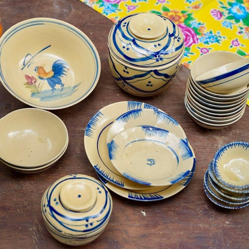 新品本物 ベトナム ビンテージ 七面鳥 白色 青色 食器セット 23点 ライティウ焼き ソンベ焼き 食器 ベトナム雑貨 おしゃれ ペア 二人 ファミリー ソンベー焼き Be Song 食器セット X E Is