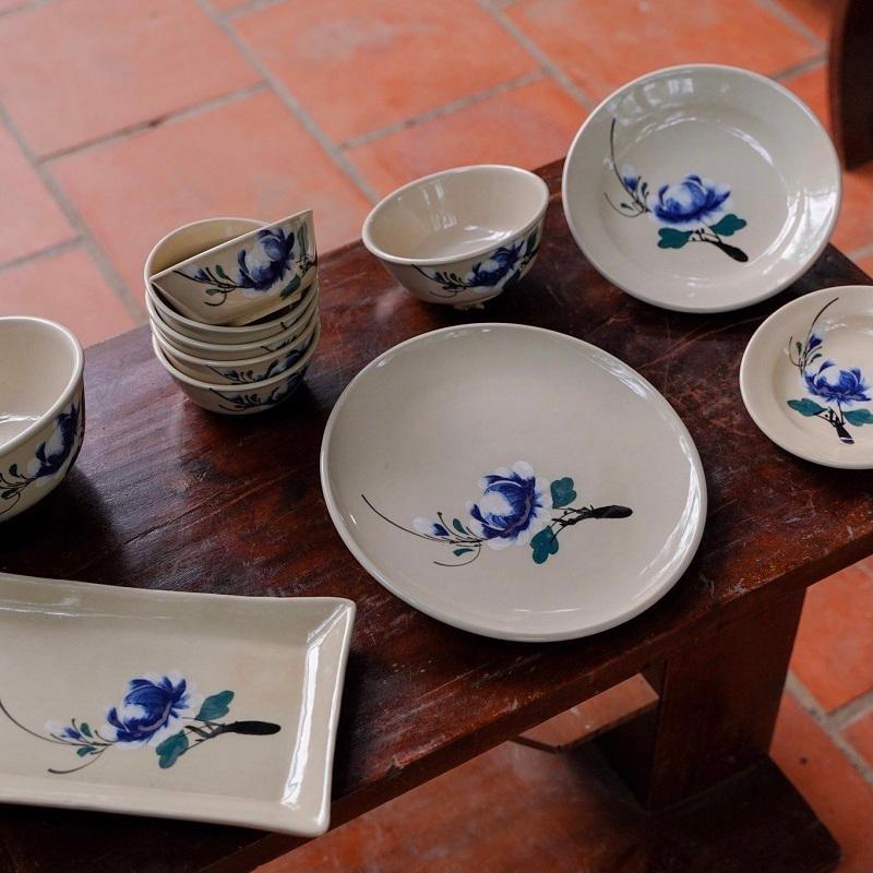 激安価格の ソンベ焼き 花柄 ベトナム雑貨 おしゃれ ペア 二人 ファミリー 食器 ベトナム ビンテージ ライティウ焼き 食器セット 11点セット 食器セット Sisumrr Fi