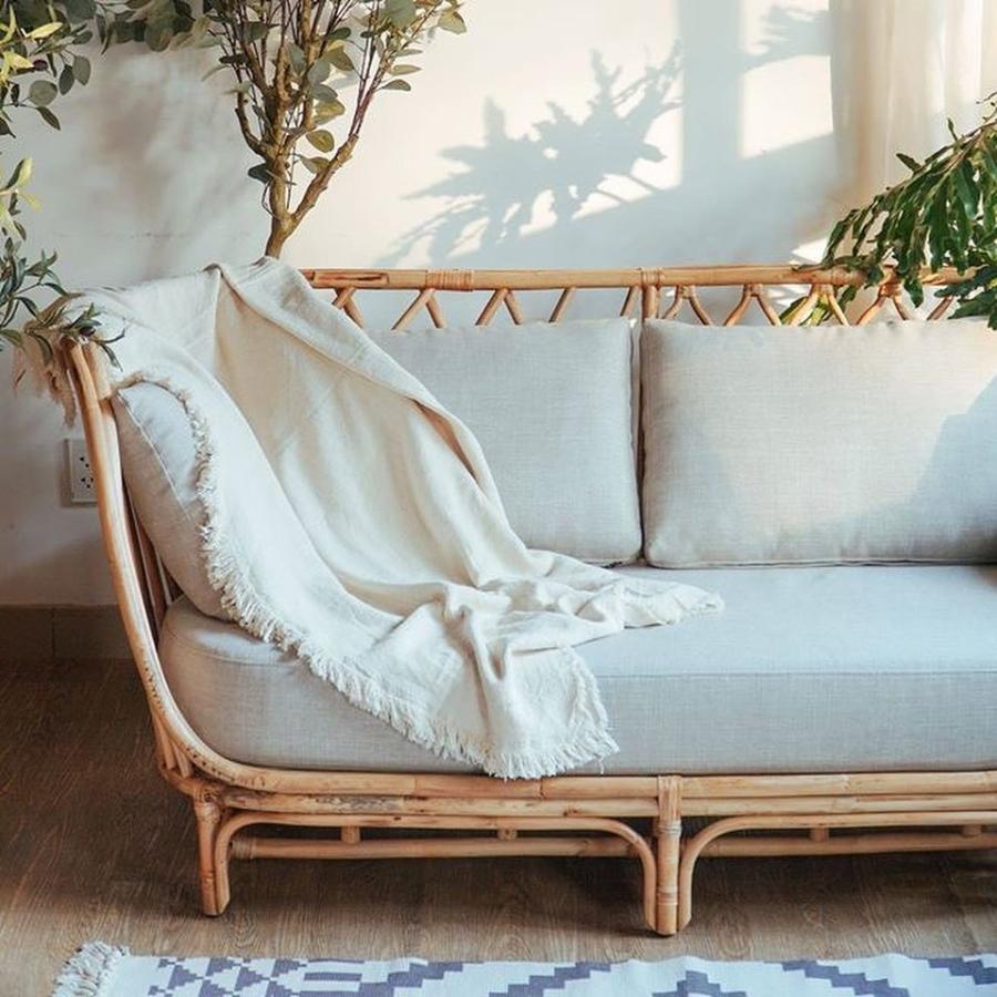 正規品販売! 古家具◾️籐ラタン製 2シーター ラタンソファ/ ラタン