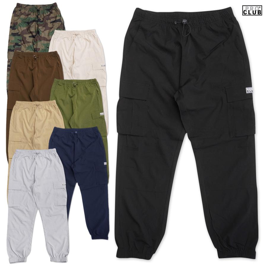 海外限定モデル 新品 プロクラブ ナイロンカーゴパンツ US Ｓ ブラック PRO CLUB（プロクラブ） ナイロンカーゴパンツ ロゴ ロングパンツ