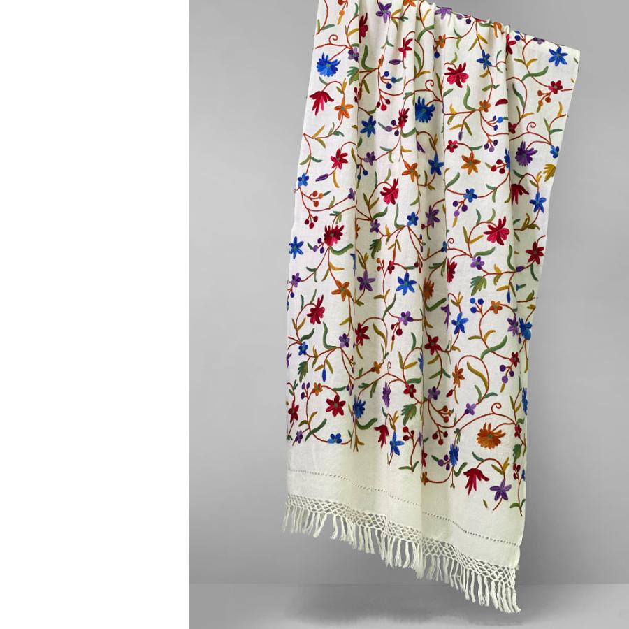 InDream アーリ刺繍ストール 白 ホワイト 大判 おしゃれ 着物ショール  クリスマス ギフト 誕生日 プレゼント 女性 60代 70代 |  | 04