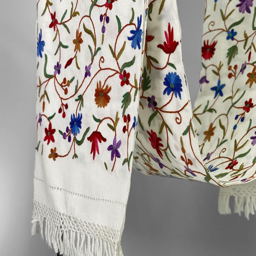 InDream アーリ刺繍ストール 白 ホワイト 大判 おしゃれ 着物ショール  クリスマス ギフト 誕生日 プレゼント 女性 60代 70代 |  | 05