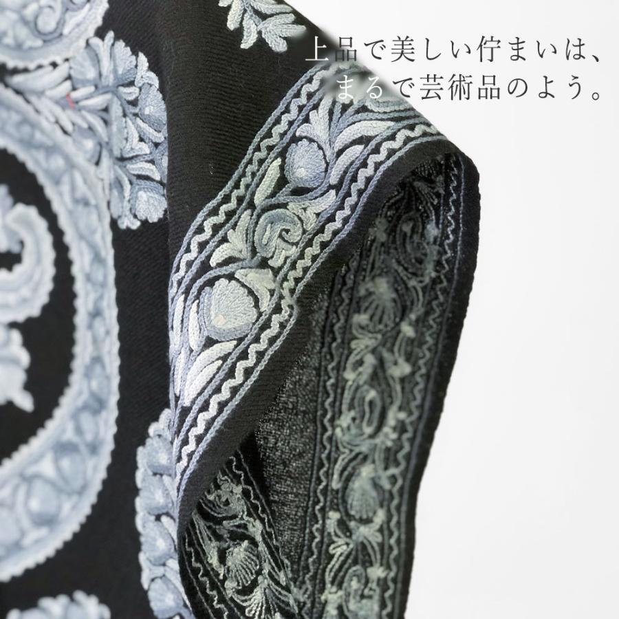 InDream アーリ刺繍ストール ペイズリー 黒 ブルー  ギフト おしゃれ 着物ショール クリスマス ギフト 誕生日 プレゼント 50代 60代 70代 |  | 05