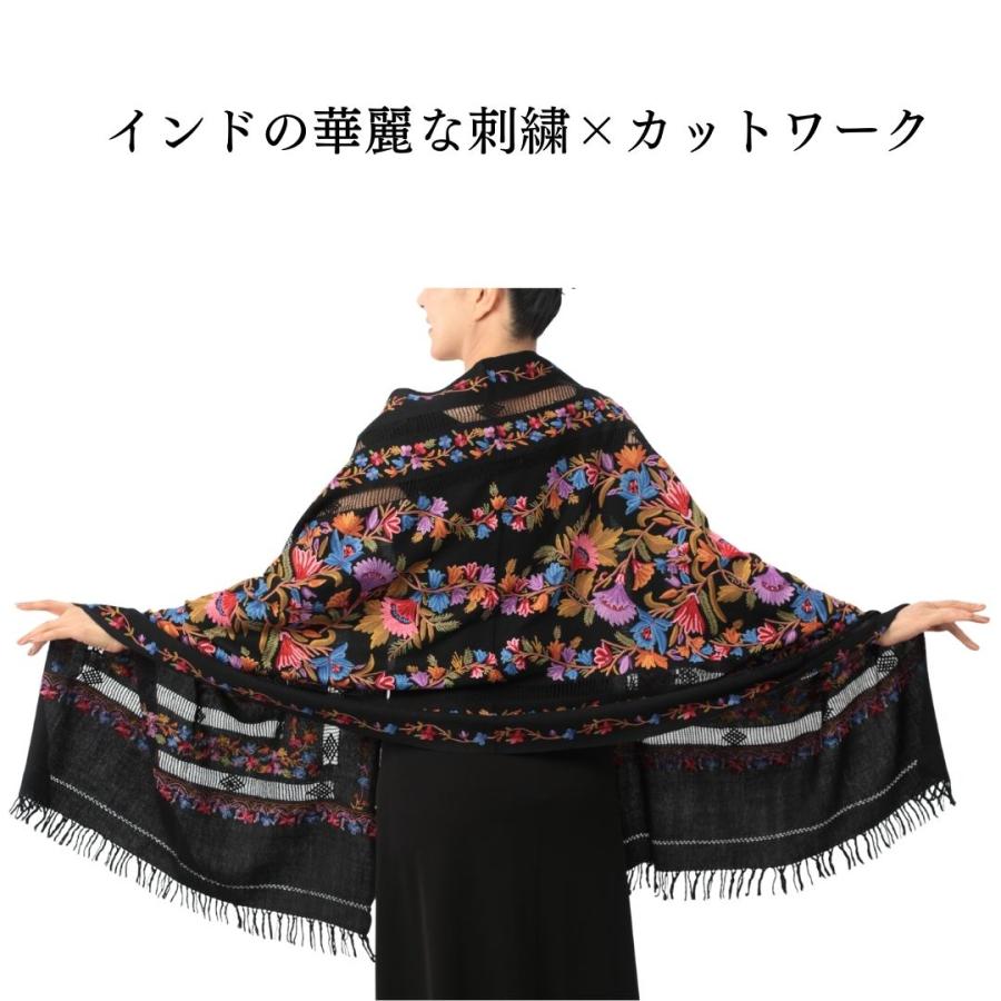 InDream アーリ刺繍ストール 黒 大判 おしゃれ 着物ショール  クリスマス ギフト 誕生日 プレゼント 女性 60代 70代 |  | 03