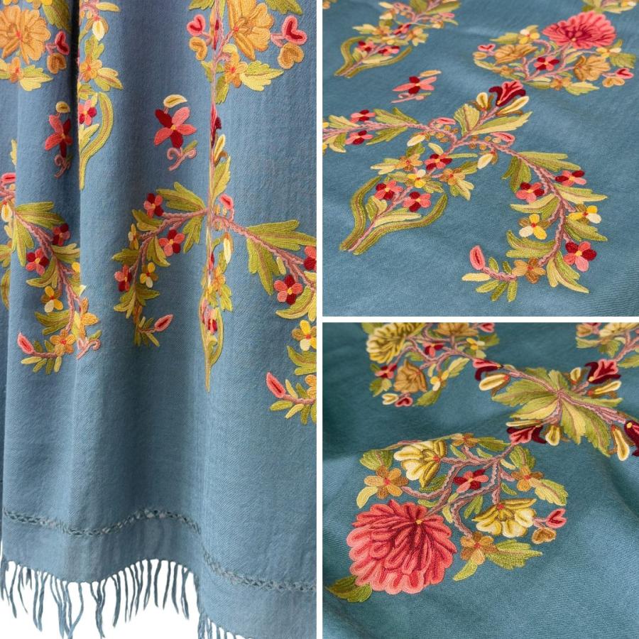 InDream アーリ刺繍ストール ブルー 大判 おしゃれ 着物ショール  クリスマス ギフト 誕生日 プレゼント 女性 60代 70代 |  | 03