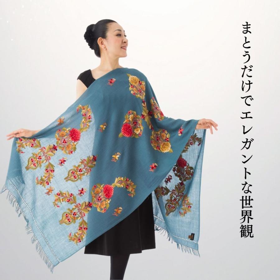 InDream アーリ刺繍ストール ブルー 大判 おしゃれ 着物ショール  クリスマス ギフト 誕生日 プレゼント 女性 60代 70代 |  | 04