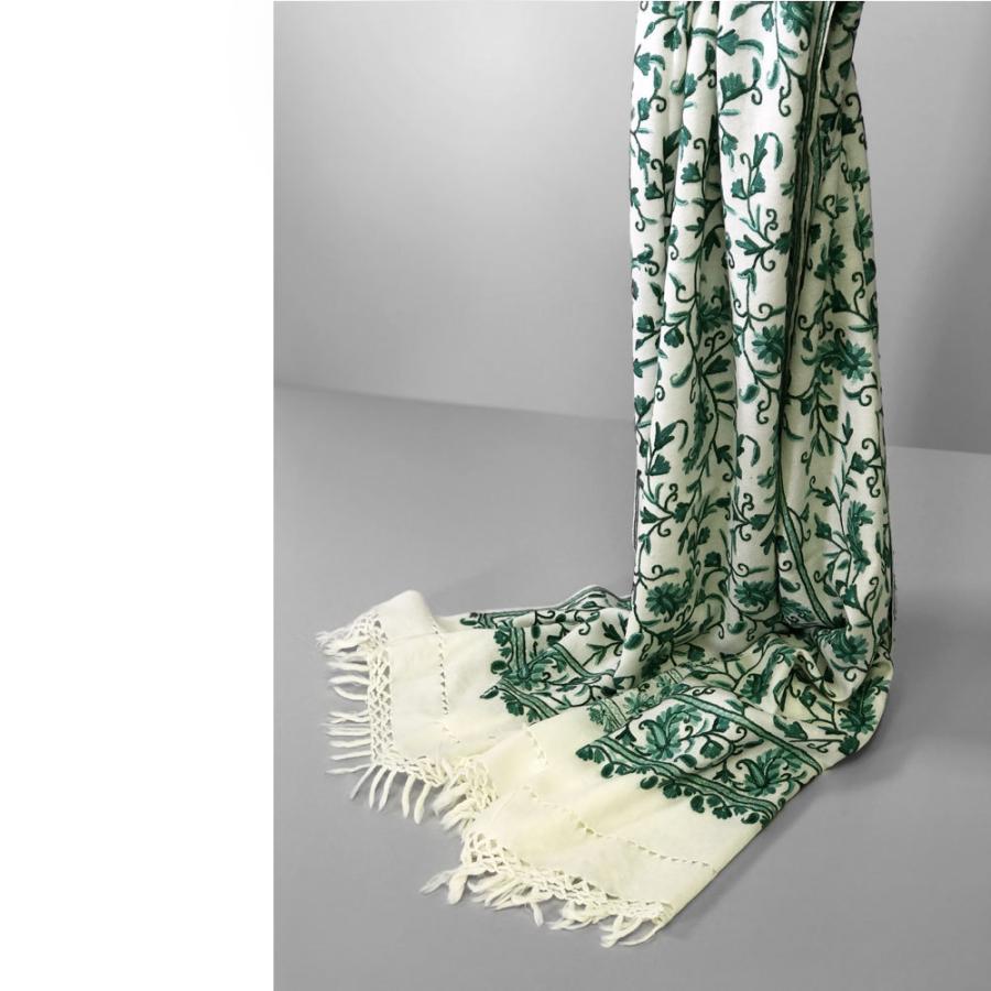 InDream アーリ刺繍ストール 白 ホワイト グリーン  ギフト おしゃれ 2023 誕生日 プレゼント 着物ショール 50代 60代 70代 |  | 10