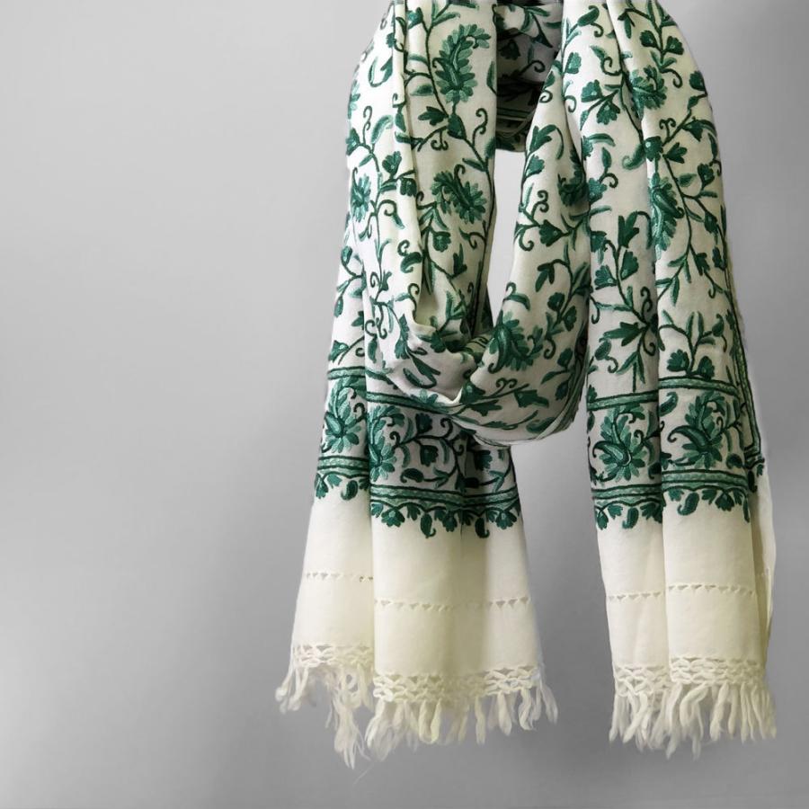 InDream アーリ刺繍ストール 白 ホワイト グリーン  ギフト おしゃれ 2023 誕生日 プレゼント 着物ショール 50代 60代 70代 |  | 03