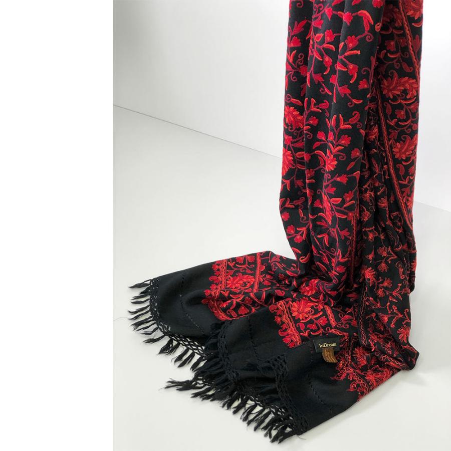 InDream アーリ刺繍ストール 黒 レッド 大判  ギフト おしゃれ 着物ショール クリスマス ギフト 誕生日 プレゼント 50代 60代 70代 |  | 10