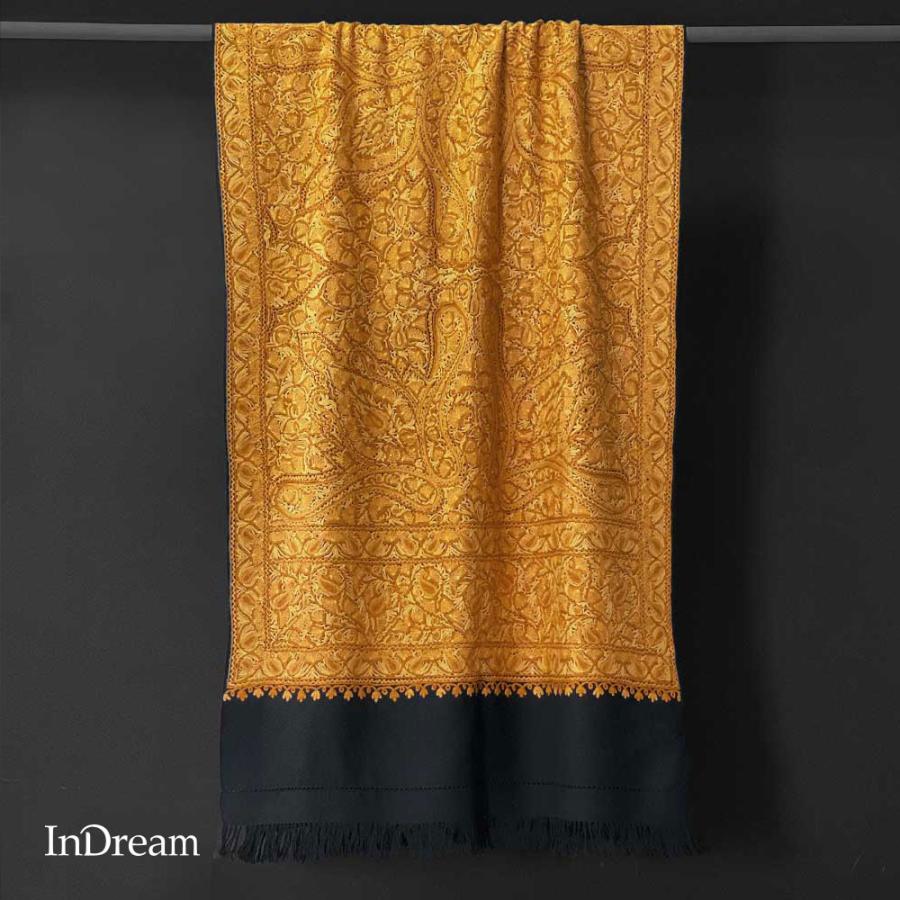 InDream アーリ刺繍ストール 黒 イエロー 大判 おしゃれ 着物ショール  クリスマス ギフト 誕生日 プレゼント 女性 60代 70代 | 