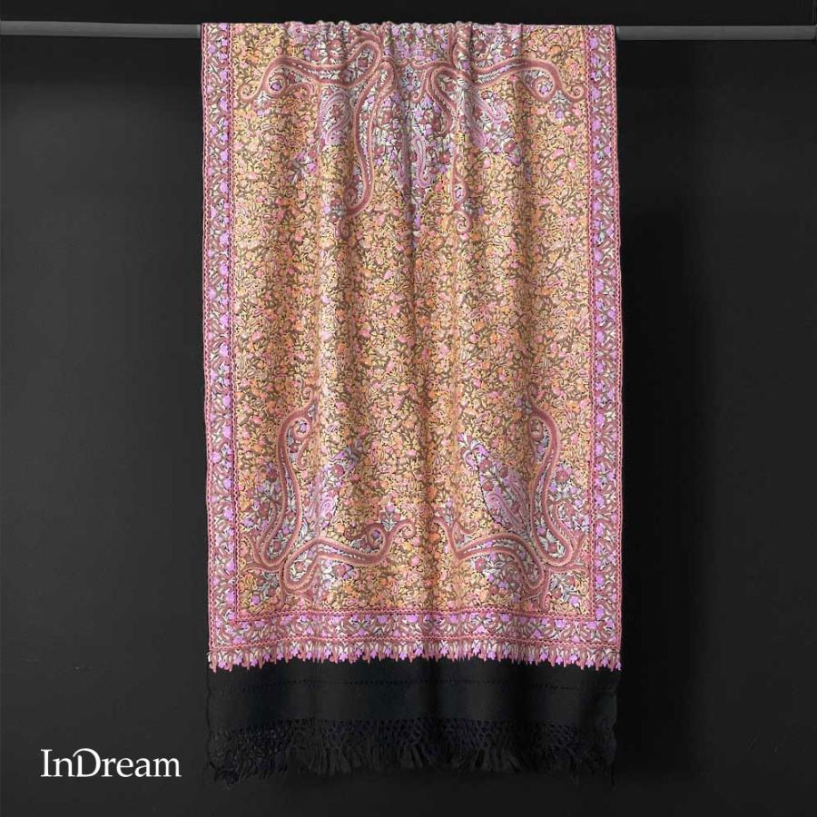 InDream アーリ刺繍ストール 黒 ピンク 大判 おしゃれ 着物ショール  クリスマス ギフト 誕生日 プレゼント 女性 60代 70代 | 