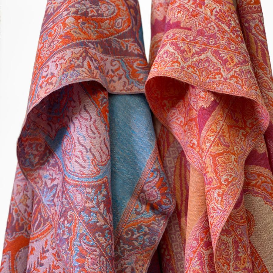 ペイズリー柄 ウールストール ひざ掛け 大判［70cmx205cm］マフラー クリスマス ギフト 誕生日 プレゼント 女性 60代 70代 秋冬 オレンジ |  | 06