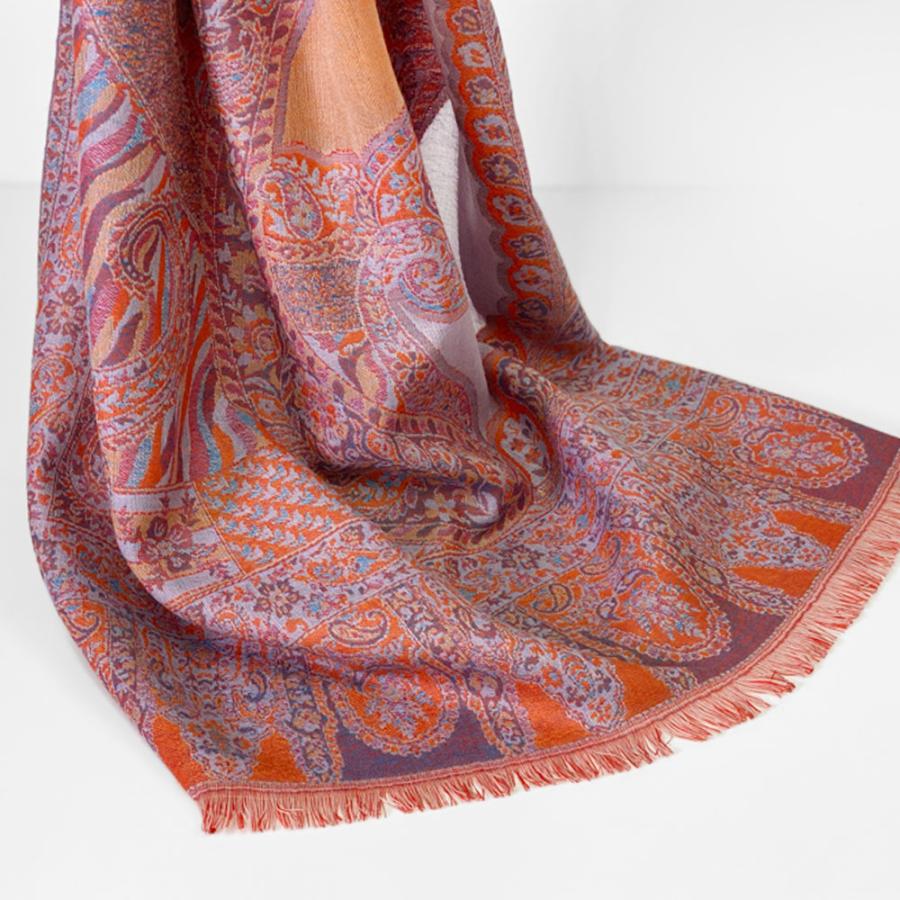 ペイズリー柄 ウールストール ひざ掛け 大判［70cmx205cm］マフラー クリスマス ギフト 誕生日 プレゼント 女性 60代 70代 秋冬 オレンジ |  | 08