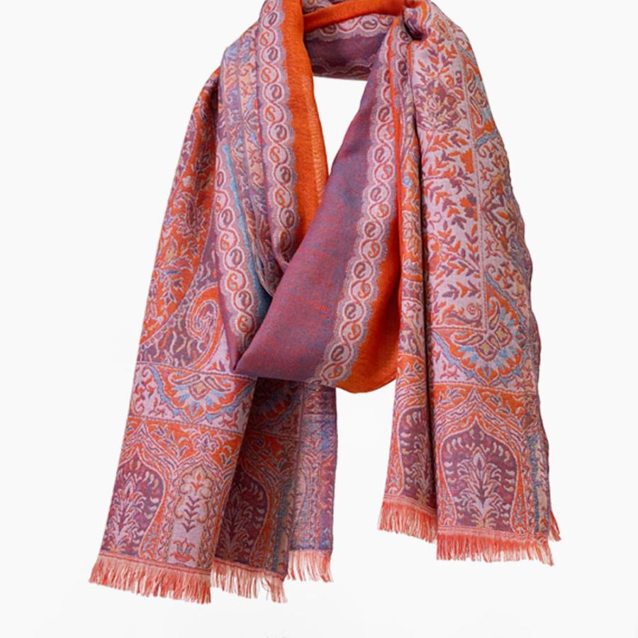 ペイズリー柄 ウールストール ひざ掛け 大判［70cmx205cm］マフラー クリスマス ギフト 誕生日 プレゼント 女性 60代 70代 秋冬 オレンジ |  | 12