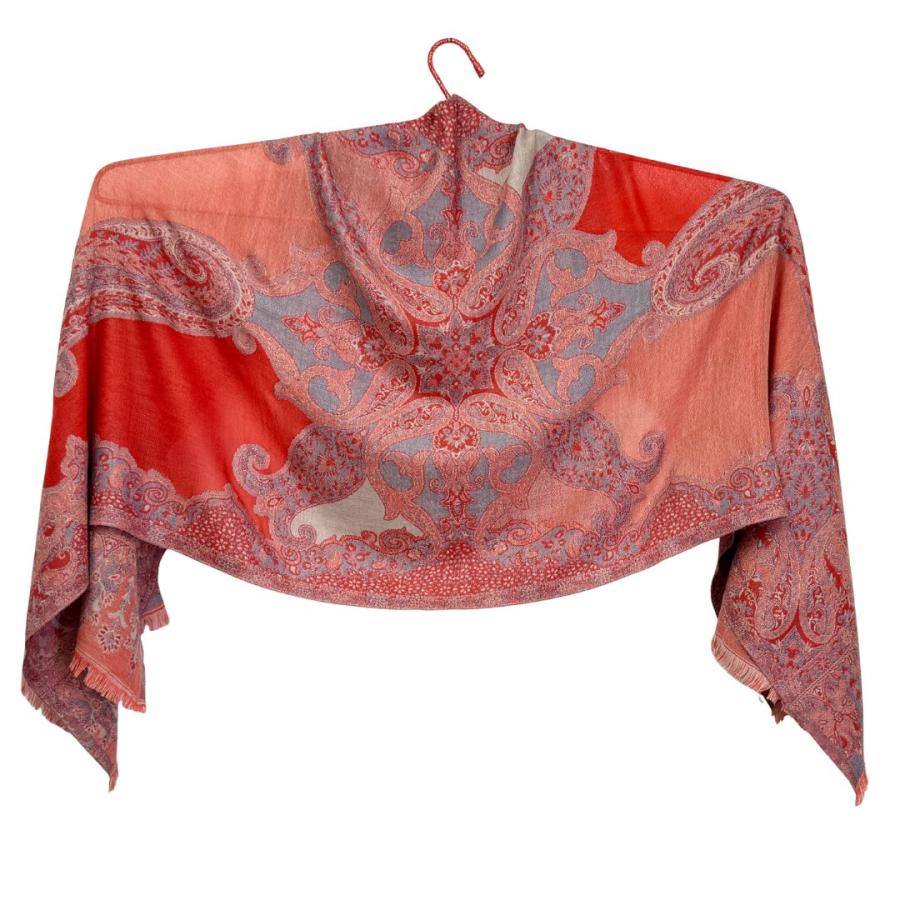 ペイズリー柄 ウールストール ひざ掛け 大判［70cmx205cm］マフラー クリスマス ギフト 誕生日 プレゼント 女性 60代 70代 秋冬 オレンジ レッド |  | 13