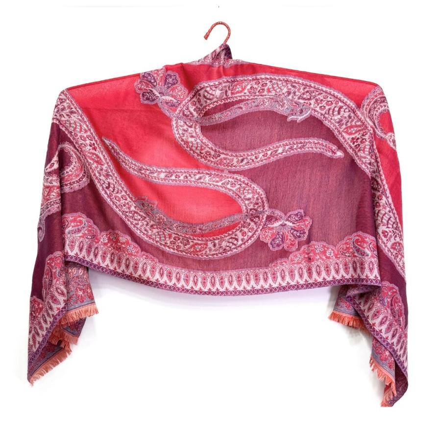 ペイズリー柄 ウールストール ひざ掛け 大判［70cmx205cm］マフラー クリスマス ギフト 誕生日 プレゼント 女性 60代 70代 秋冬 オレンジ レッド |  | 17