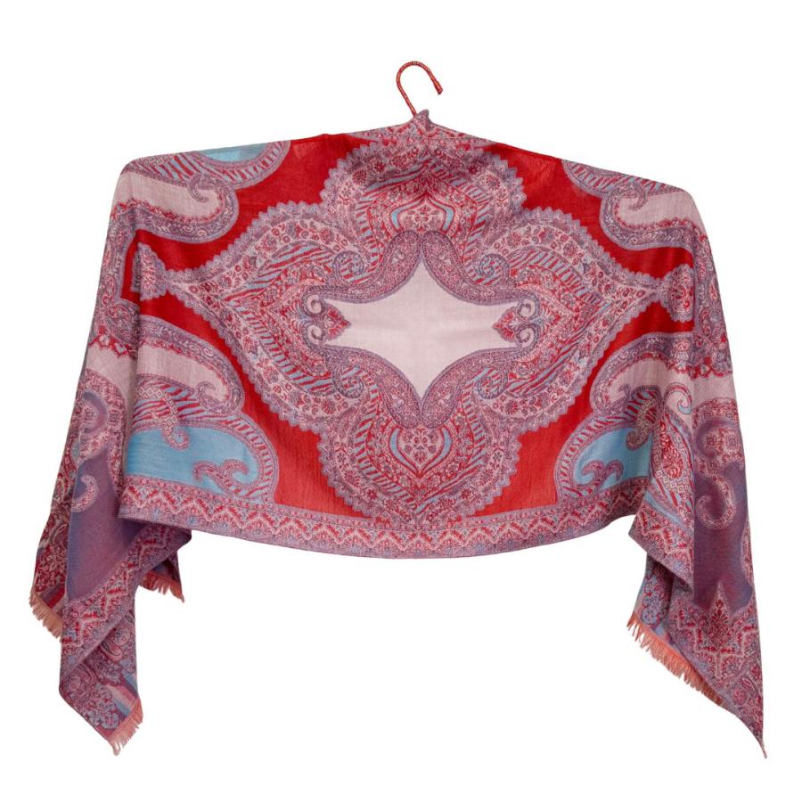 ペイズリー柄 ウールストール ひざ掛け 大判［70cmx205cm］マフラー クリスマス ギフト 誕生日 プレゼント 女性 60代 70代 秋冬 オレンジ レッド |  | 09