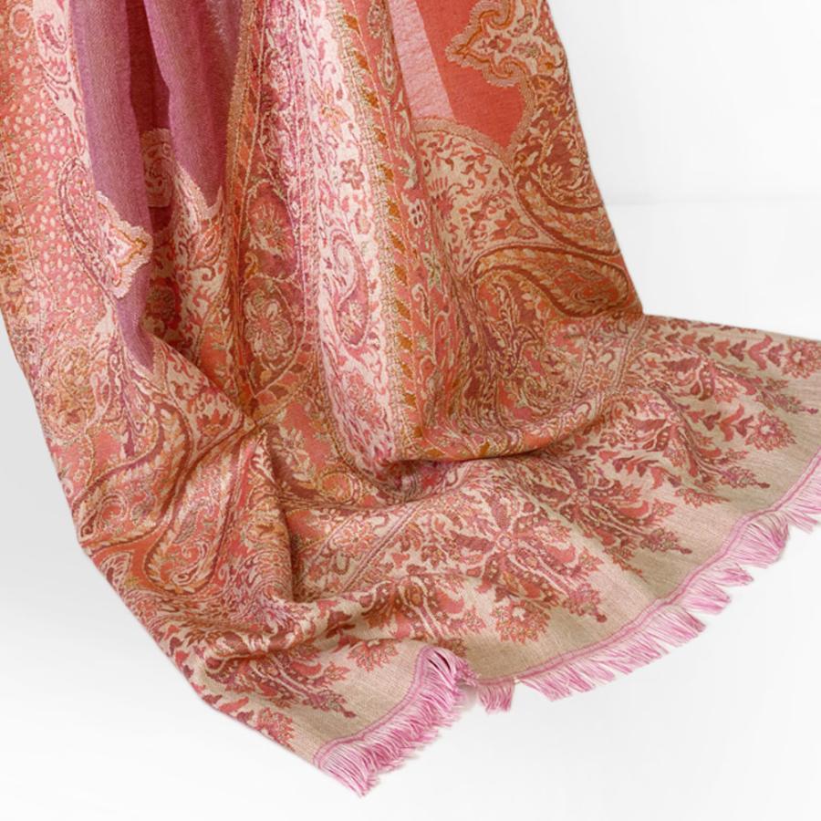 ペイズリー柄 ウールストール ひざ掛け 大判［70cmx205cm］マフラー クリスマス ギフト 誕生日 プレゼント 女性 60代 70代 秋冬 ピンク |  | 07