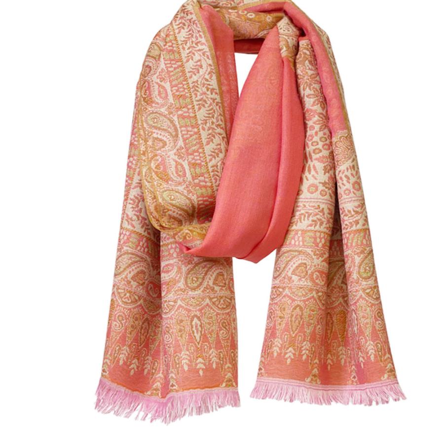 ペイズリー柄 ウールストール ひざ掛け 大判［70cmx205cm］マフラー クリスマス ギフト 誕生日 プレゼント 女性 60代 70代 秋冬 ピンク |  | 09