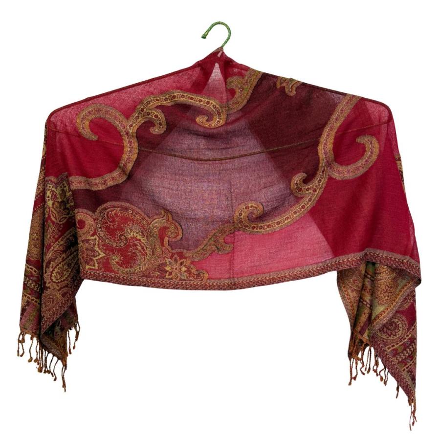 InDream 還暦祝い ペイズリー柄 ウール ストール 赤 大判 ［70cmx180cm