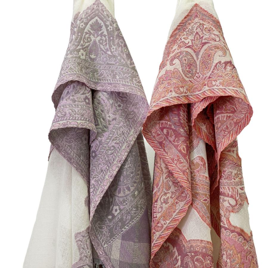 InDream ペイズリー柄 ウール ストール 一点もの 大判 ［68cmx180cm］ パープル  クリスマス ギフト 誕生日 プレゼント 女性 60代 70代 |  | 07