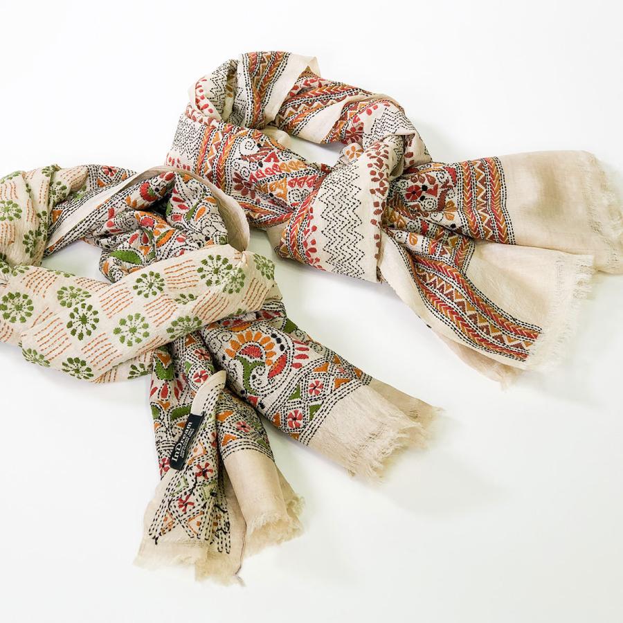 InDream カンタ刺繍ストール 50×200cm 刺し子 茶 オレンジ インテリア  クリスマス ギフト 誕生日 プレゼント 50代 60代 70代 |  | 04