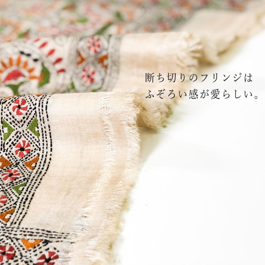 InDream カンタ刺繍ストール 50×200cm 刺し子 茶 オレンジ インテリア  母の日 ギフト 誕生日 プレゼント 50代 60代 70代｜indream｜15