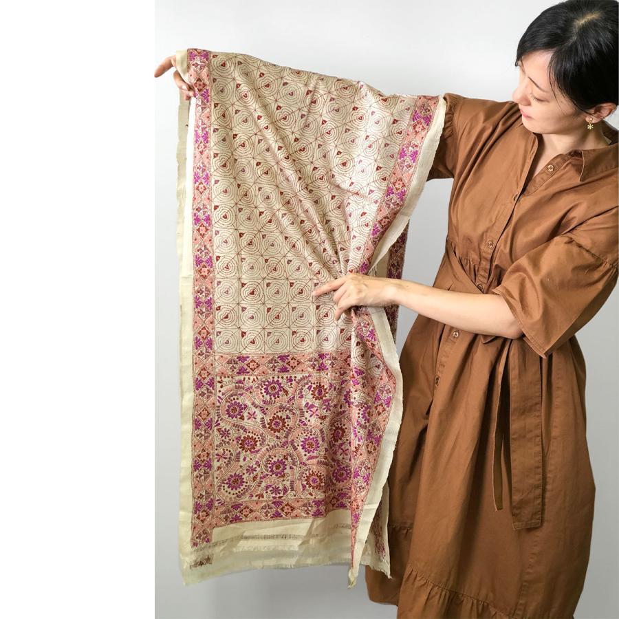 InDream カンタ刺繍ストール 50×200cm 刺し子 茶 オレンジ インテリア  母の日 ギフト 誕生日 プレゼント 50代 60代 70代｜indream｜08