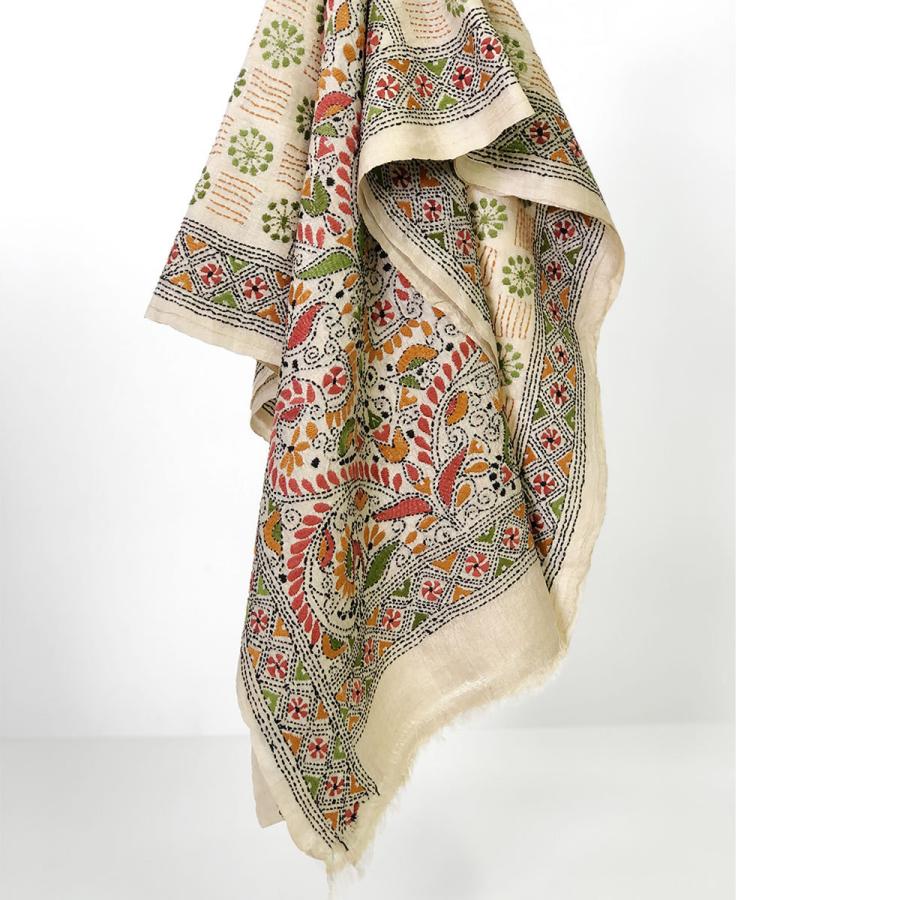 InDream カンタ刺繍ストール 50×200cm 刺し子 茶 オレンジ インテリア  クリスマス ギフト 誕生日 プレゼント 50代 60代 70代 |  | 08