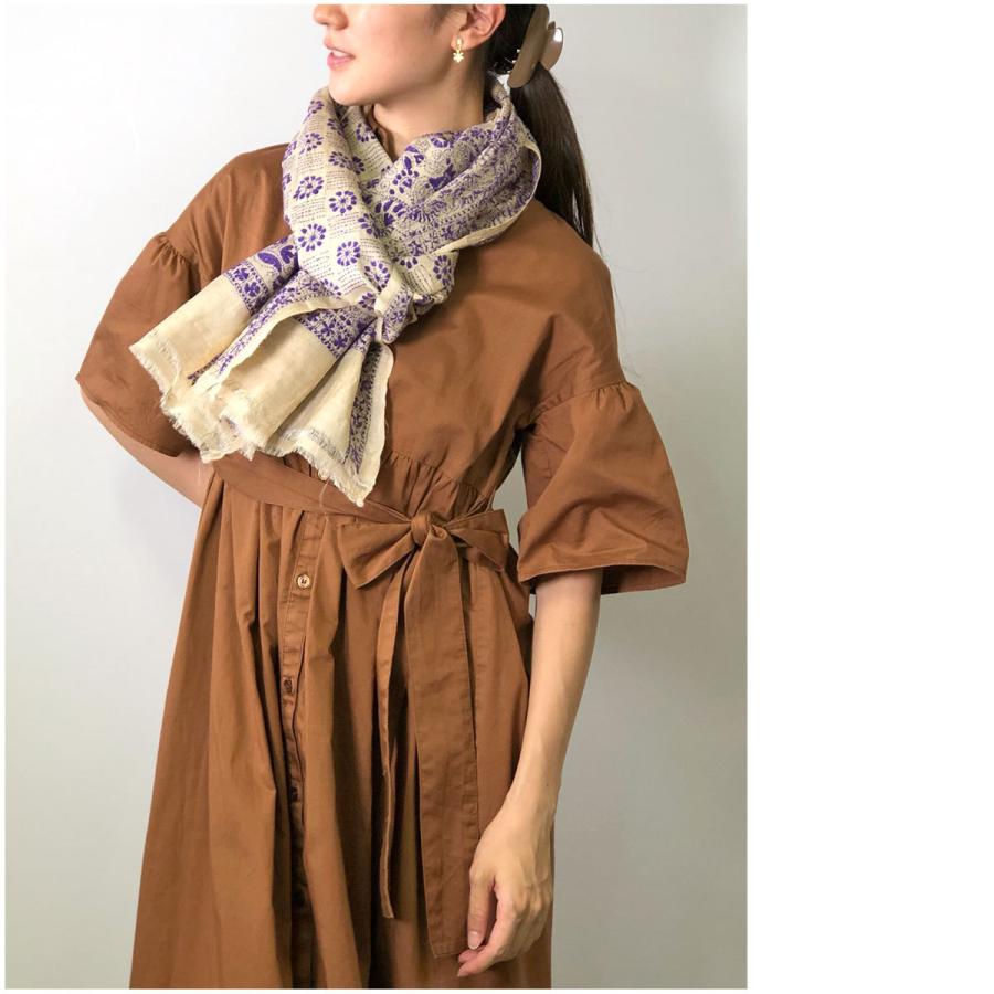 InDream カンタ刺繍ストール 50×200cm 刺し子 茶 紫 マフラー インテリア  クリスマス ギフト 誕生日 プレゼント 50代 60代 70代 |  | 12