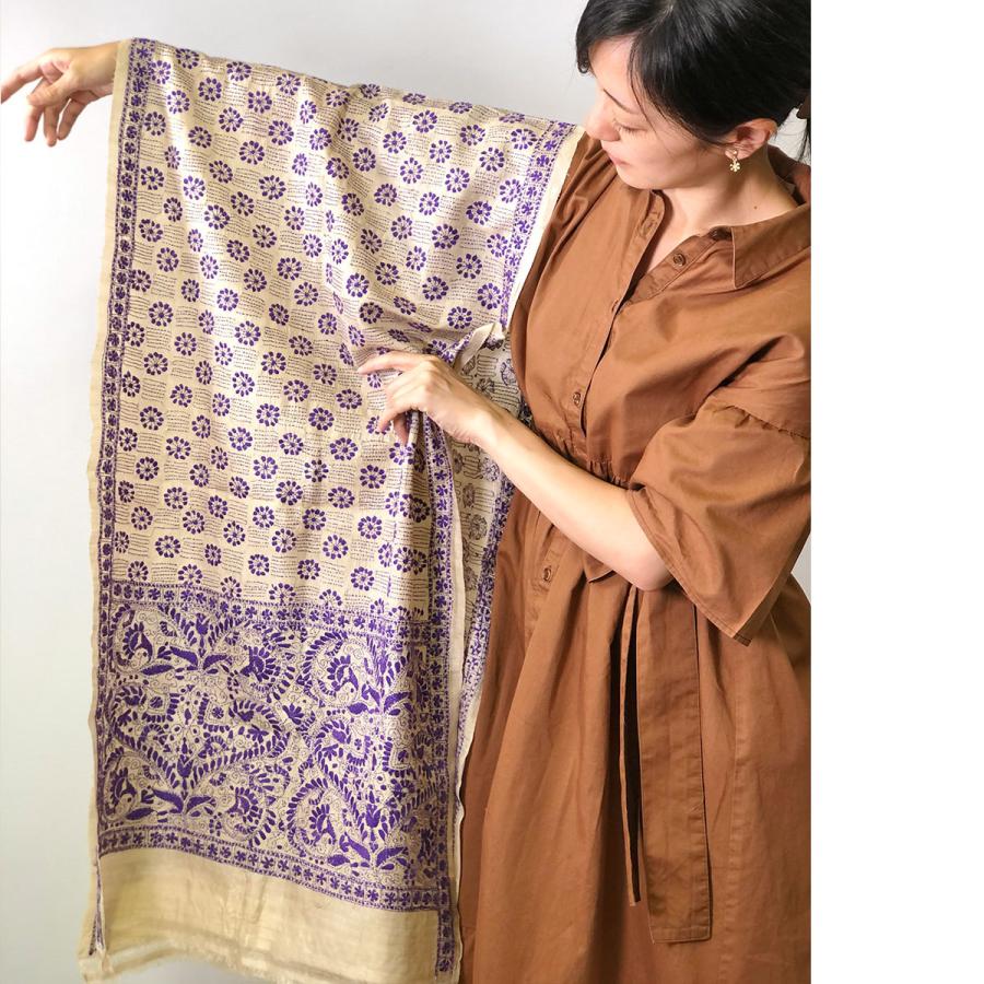 InDream カンタ刺繍ストール 50×200cm 刺し子 茶 紫 マフラー インテリア  クリスマス ギフト 誕生日 プレゼント 50代 60代 70代 |  | 05