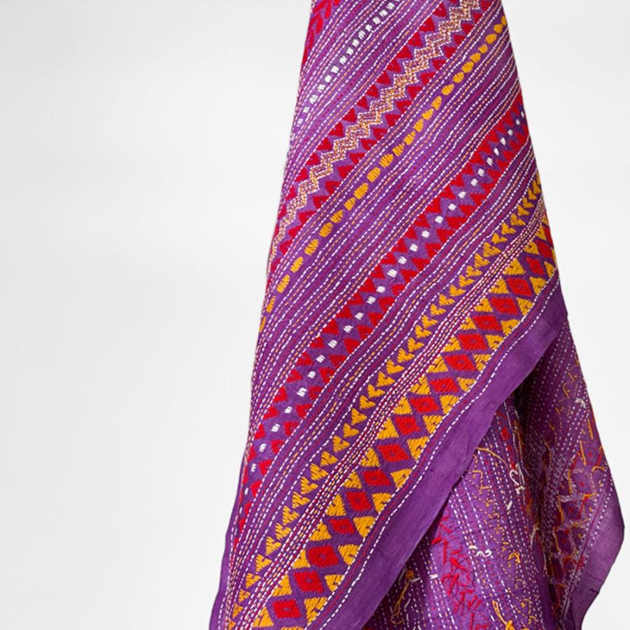 InDream カンタ 刺繍 ストール 約50×190cm パープル スカーフ シルク 刺し子 インテリア  クリスマス ギフト 誕生日 プレゼント 女性 60代 70代 |  | 03