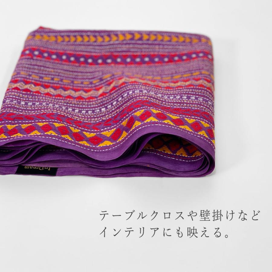 InDream カンタ 刺繍 ストール 約50×190cm パープル スカーフ シルク 刺し子 インテリア  クリスマス ギフト 誕生日 プレゼント 女性 60代 70代 |  | 04