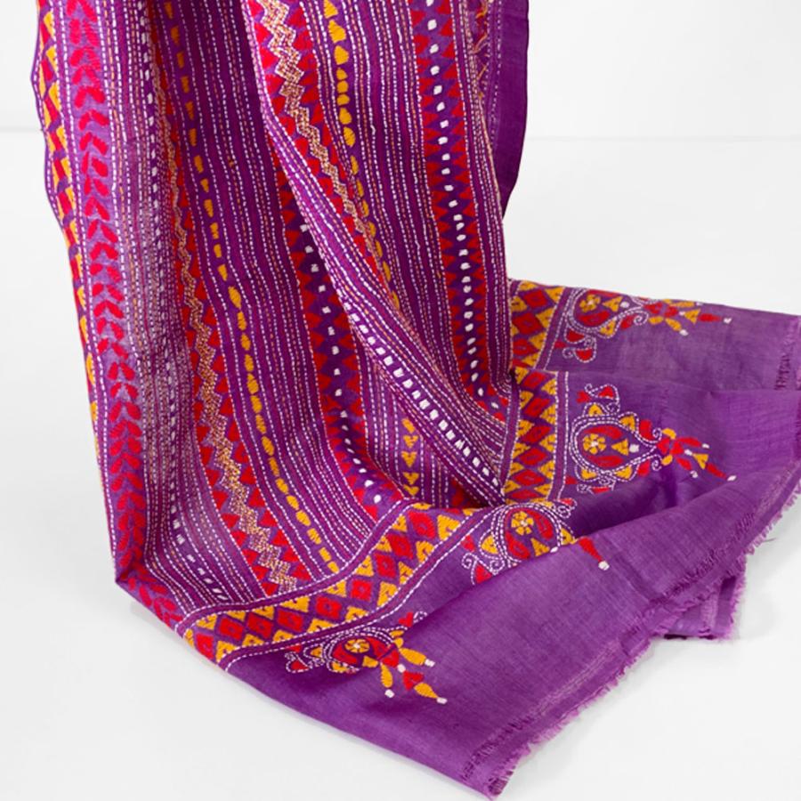 InDream カンタ 刺繍 ストール 約50×190cm パープル スカーフ シルク 刺し子 インテリア  クリスマス ギフト 誕生日 プレゼント 女性 60代 70代 |  | 05