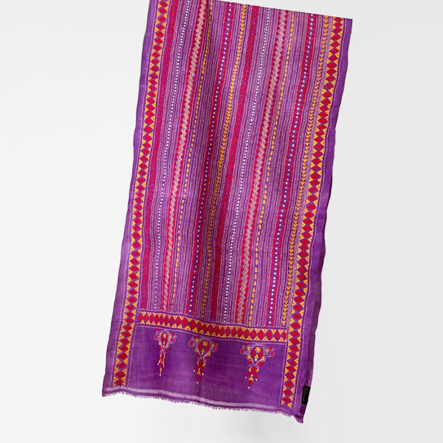 InDream カンタ 刺繍 ストール 約50×190cm パープル スカーフ シルク 刺し子 インテリア  クリスマス ギフト 誕生日 プレゼント 女性 60代 70代 |  | 06