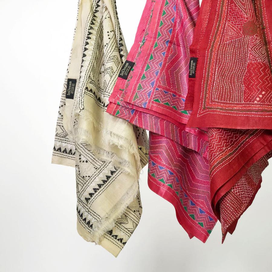 InDream カンタ刺繍ストール 50×200cm 刺し子 赤 ピンク モノトーン インテリア  クリスマス ギフト 誕生日 プレゼント 50代 60代 70代 |  | 04