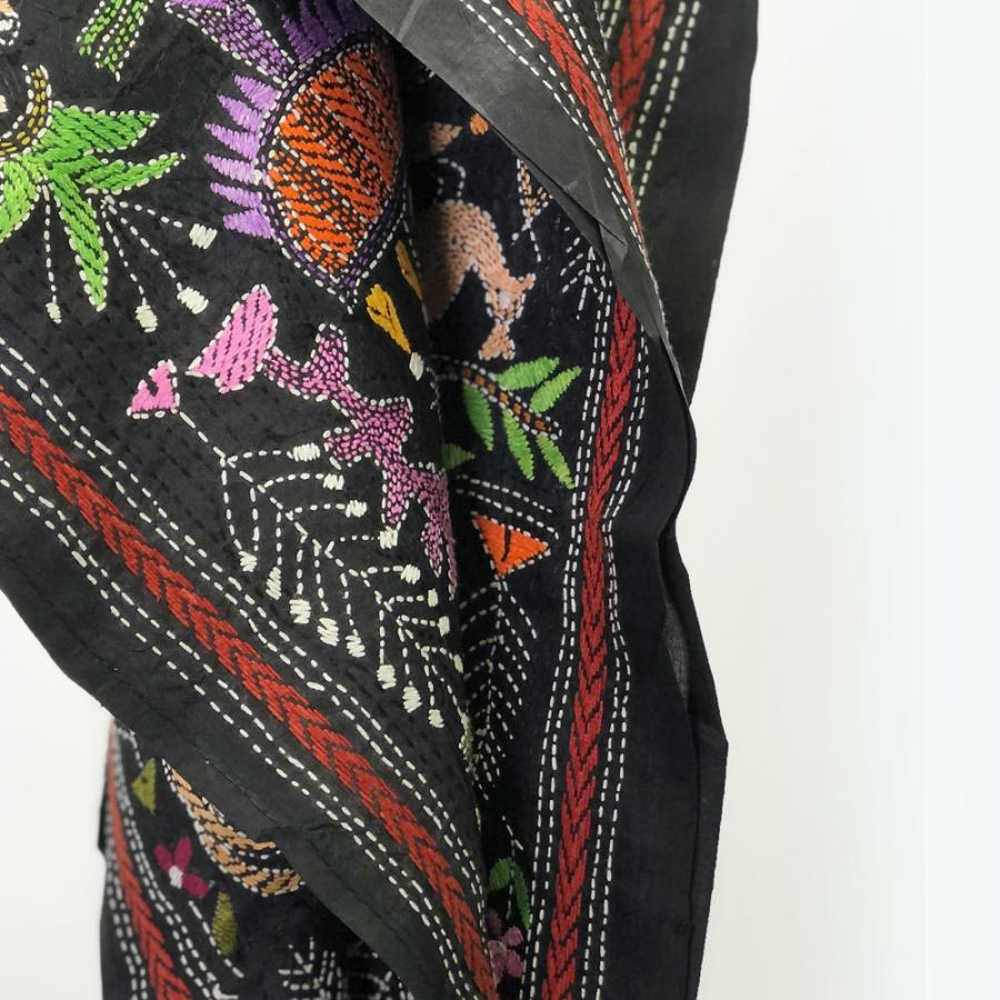 InDream カンタ刺繍ストール 52×200cm 刺し子 黒 動物柄 シルク インテリア   クリスマス ギフト 誕生日 プレゼント 50代 60代 70代 |  | 10