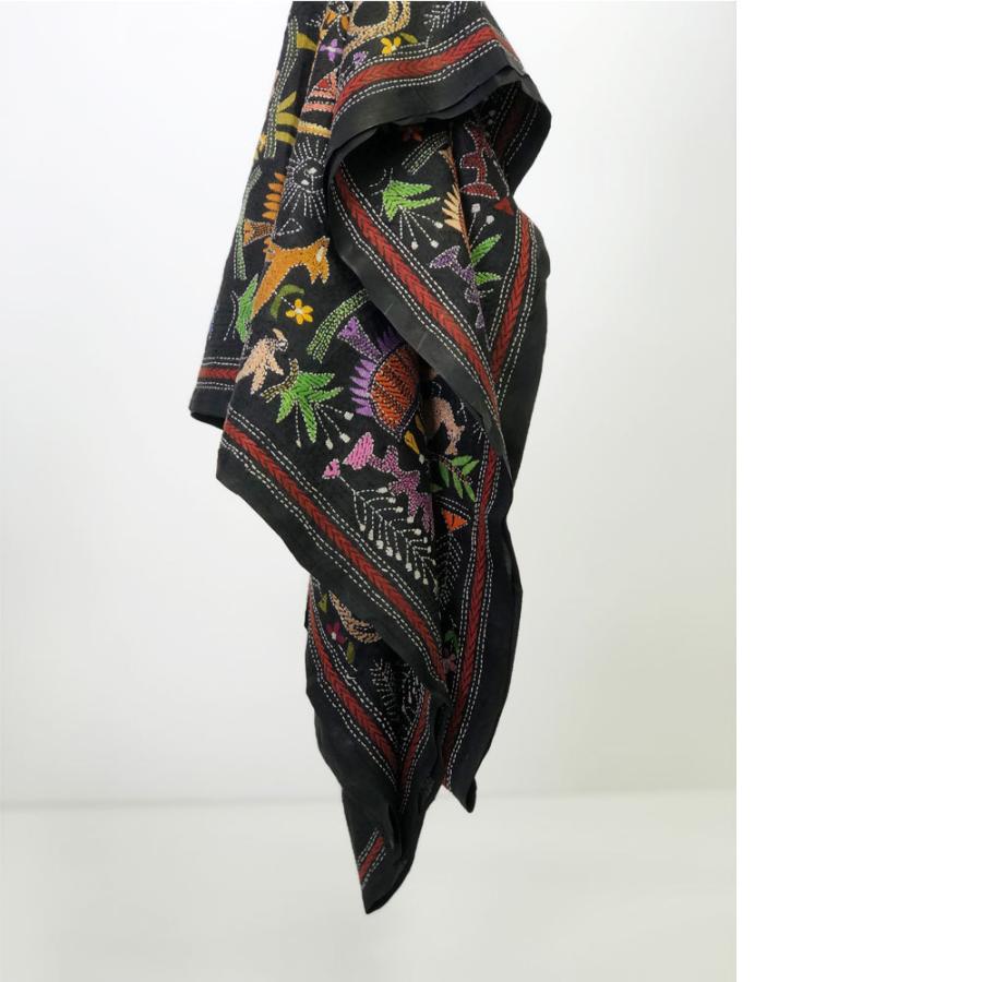 InDream カンタ刺繍ストール 52×200cm 刺し子 黒 動物柄 シルク インテリア   クリスマス ギフト 誕生日 プレゼント 50代 60代 70代 |  | 05