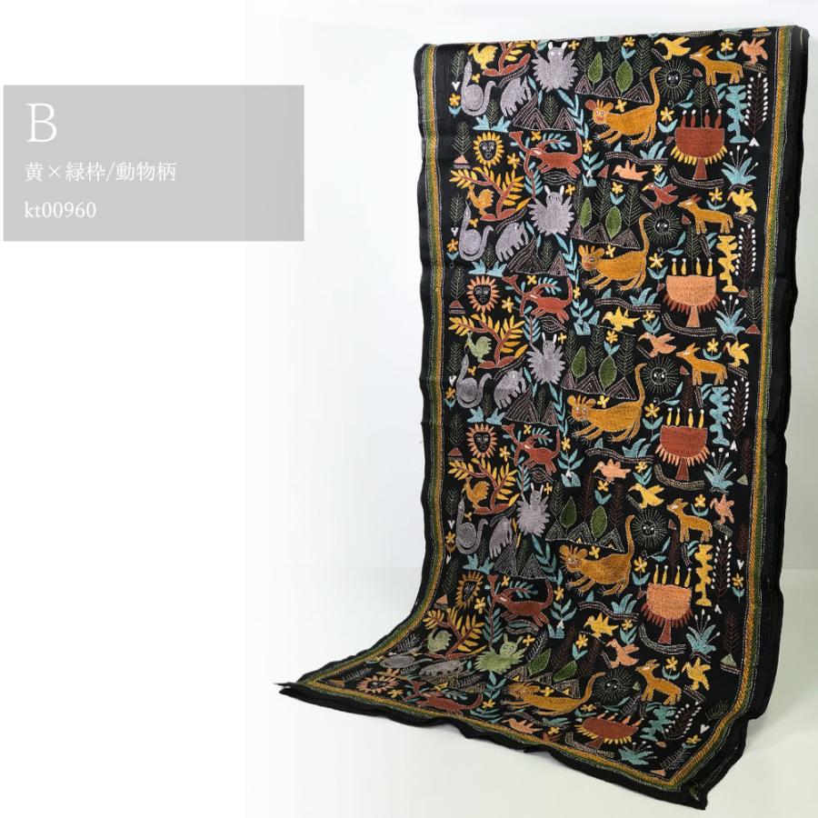 InDream カンタ刺繍ストール 52×200cm 刺し子 黒 動物柄 シルク インテリア   クリスマス ギフト 誕生日 プレゼント 50代 60代 70代 |  | 02