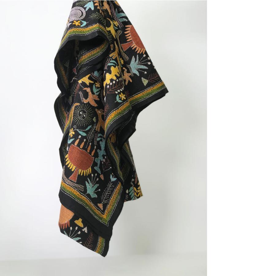 InDream カンタ刺繍ストール 52×200cm 刺し子 黒 動物柄 シルク インテリア   クリスマス ギフト 誕生日 プレゼント 50代 60代 70代 |  | 06