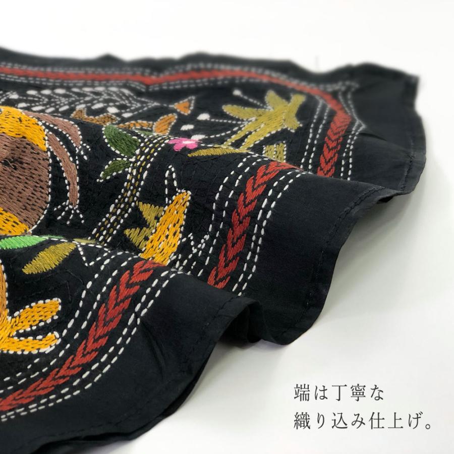 InDream カンタ刺繍ストール 52×200cm 刺し子 黒 動物柄 シルク インテリア   クリスマス ギフト 誕生日 プレゼント 50代 60代 70代 |  | 09