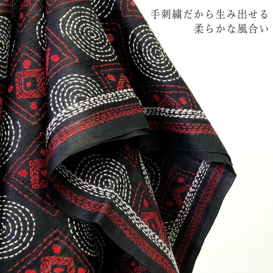 InDream カンタ刺繍ストール 50×200cm 刺し子 スカーフ 黒 紺 シルク インテリア  クリスマス ギフト 誕生日 プレゼント 50代 60代 70代 |  | 03