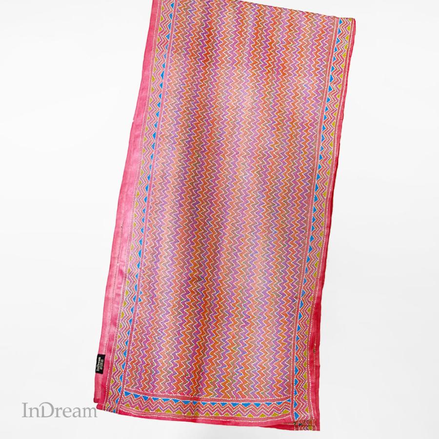 InDream カンタ 刺繍 ストール 約50×190cm ピンク スカーフ シルク 刺し子 インテリア  クリスマス ギフト 誕生日 プレゼント 女性 60代 70代 | 