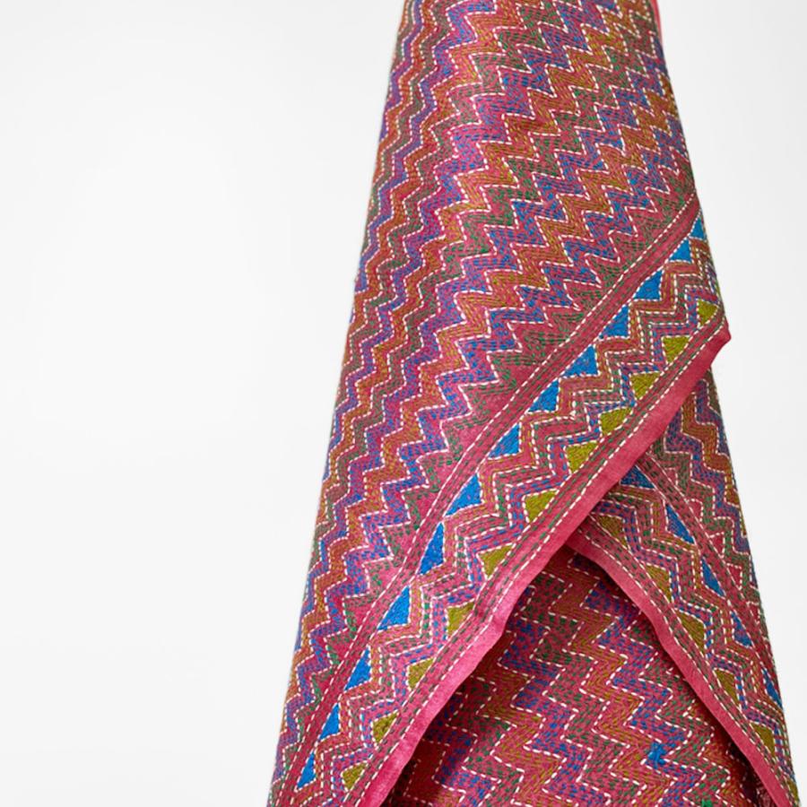 InDream カンタ 刺繍 ストール 約50×190cm ピンク スカーフ シルク 刺し子 インテリア  クリスマス ギフト 誕生日 プレゼント 女性 60代 70代 |  | 03