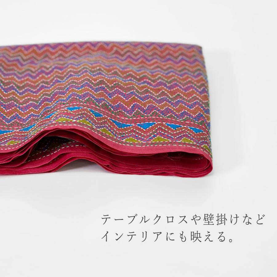 InDream カンタ 刺繍 ストール 約50×190cm ピンク スカーフ シルク 刺し子インテリア 母の日 ギフト 誕生日 プレゼント 50代 60代 70代｜indream｜05