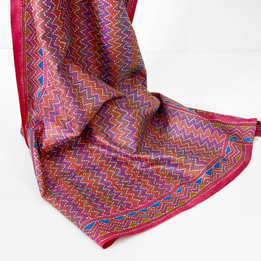 InDream カンタ 刺繍 ストール 約50×190cm ピンク スカーフ シルク 刺し子 インテリア  クリスマス ギフト 誕生日 プレゼント 女性 60代 70代 |  | 05