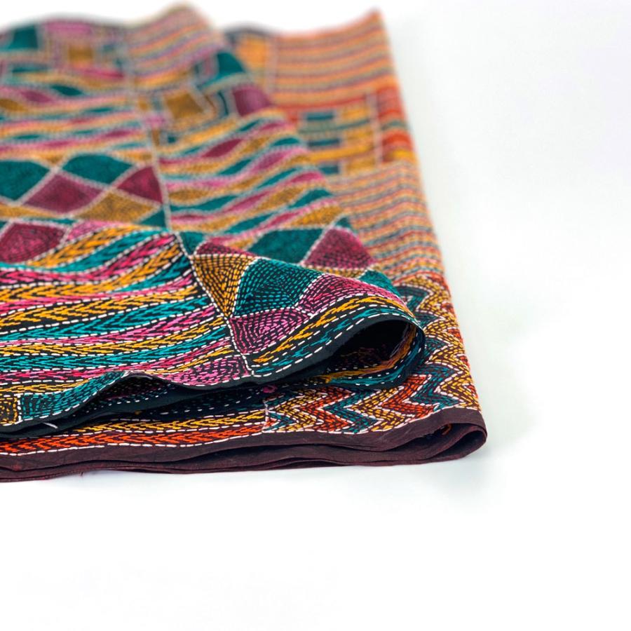 InDream カンタ刺繍ストール 50×200cm 刺し子 スカーフ ピンク オレンジ シルク  クリスマス ギフト 誕生日 プレゼント 50代 60代 70代 |  | 03